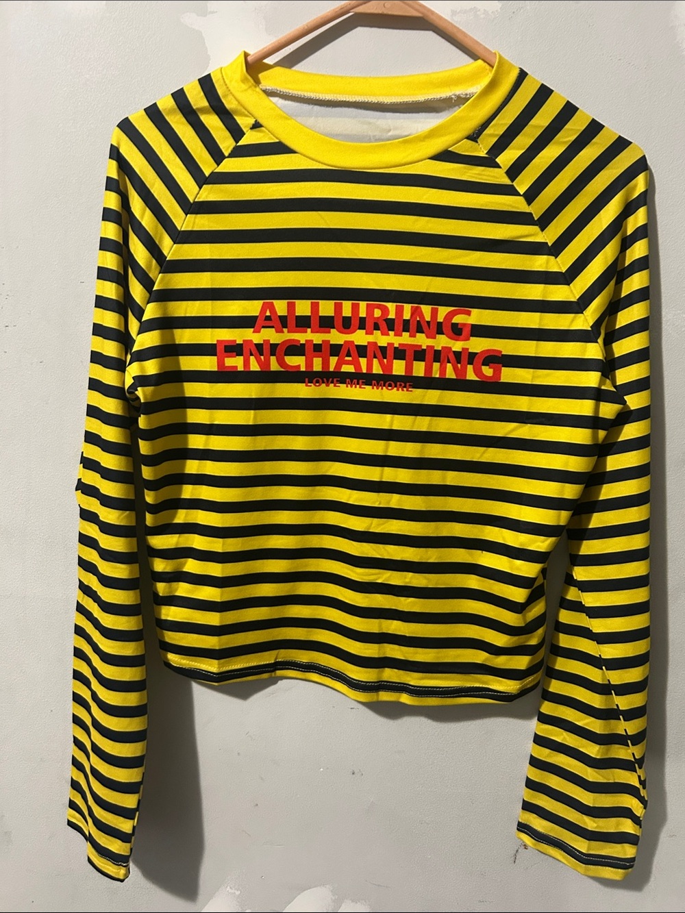 Yellow & Black Striped Long-Sleeve Top with Red Graphic